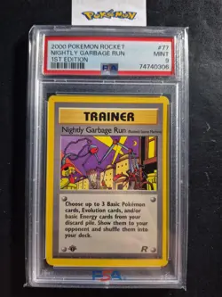 First Edition 2000 Pokemon Rocket 77/82 "Nightly Garbage Run" PSA Mint 9 - Image 1
