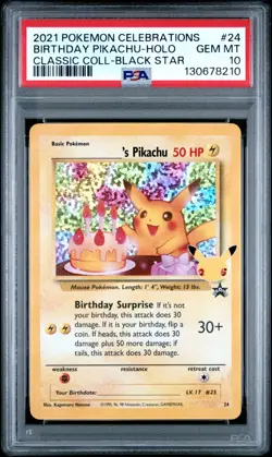 2021 POKEMON CELEBRATIONS CLASSIC COLLECTION #24 BIRTHDAY PIKACHU-HOLO PSA 10 - Image 1