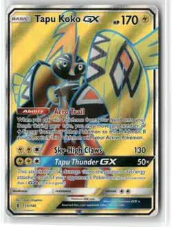 POKEMON GUARDIANS RISING TAPU KOKO GX FULL ART 135/145 TCG HOLO - Image 1