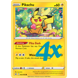 4x Pokemon TCG Pikachu 052/196 Sword & Shield Lost Origin Regular 2022 NM - Image 1
