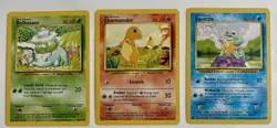 Squirtle 63/102 Bulbasaur Charmander Base Set Starter Pokemon Cards NM+ Lot - Image 1