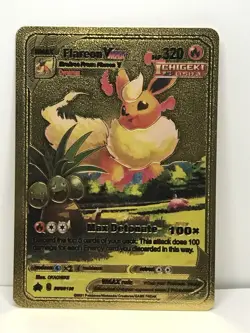 Flareon VMAX Metal Gold Foil Pokemon Card Fan Art Display Card HP320 - Image 1