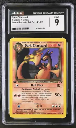 CGC 9 MINT Dark Charizard 2000 Team Rocket 1st Edition 21/82 Pokemon Card - Image 1