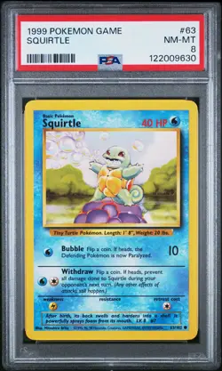 1999 POKEMON BASE SET UNLIMITED #63 SQUIRTLE PSA 8 - Image 1