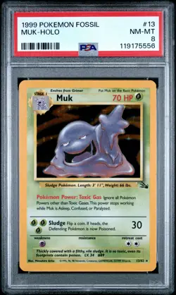 1999 POKEMON FOSSIL #13 MUK-HOLO PSA 8 - Image 1