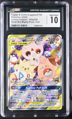 CGC 10 2019 Pokemon Sun & Moon Togepi & Cleffa & Igglybuff GX #143a/236 Tag Team - Image 1