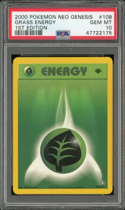 2000 Pokemon Neo Genesis 1st Edition #108 Grass Energy PSA 10 Gem Mint - Image 1