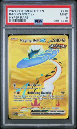 2024 POKEMON TEF EN-TEMPORAL FORCES HYPER RARE #218 RAGING BOLT EX PSA 9 - Image 1