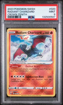 2023 POKEMON SWORD & SHIELD CROWN ZENITH #020 RADIANT CHARIZARD PSA 9 - Image 1