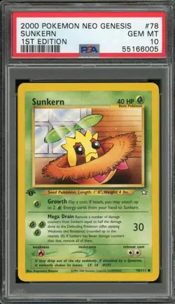 2000 Pokemon Neo Genesis 1st Edition #78 Sunkern PSA 10 Gem Mint - Image 1