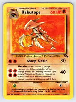 Kabutops 24/62 1999 Fossil Set Pokemon Card TCG WOTC Vintage Non Holo Rare Lp/Mp - Image 1