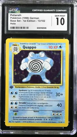 1999 Pokemon Base Set 1st Edition Poliwrath German Holo #13/102 CGC 10 - Image 1