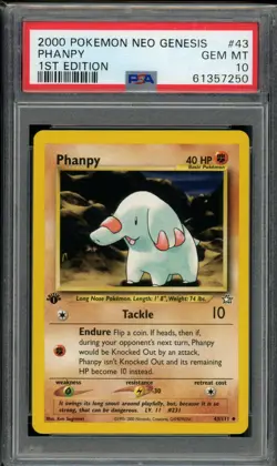 PSA 10 Phanpy 43/111 Neo Genesis 1st Edition 2000 Pokemon - Image 1