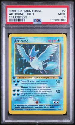 1999 POKEMON FOSSIL 1ST ED #2 ARTICUNO-HOLO PSA 9 - Image 1