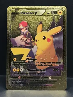Pikachu V Metal Gold Foil Pokemon Card Fan Art Display Card HP190 - Image 1