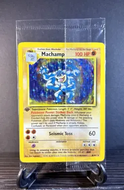 1st Edition Machamp 8/102 Holo Base Set Pokemon Card 1999 WOTC Cellophane - Image 1