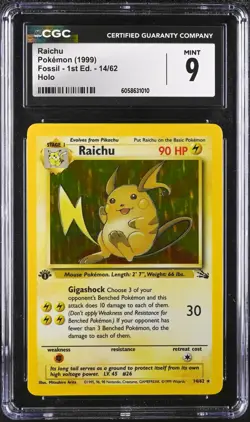 CGC 9 MINT Raichu 1st Edition Fossil 14/62 Holo 1999 Pokemon Card psa - Image 1