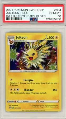 2021 Pokemon Jolteon Battle Styles 3 Pk. Blister Black Star Promo SWSH094 PSA 10 - Image 1