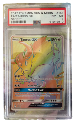 Pokemon Sun & Moon Base Set 156/149 Full Art FA Tauros GX Secret Rare PSA 8 MINT - Image 1