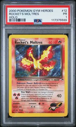 2000 POKEMON GYM HEROES HOLO #12 ROCKET'S MOLTRES PSA 1 - Image 1