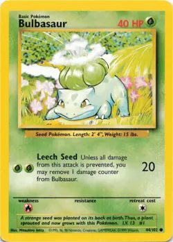 Pokemon - Bulbasaur #044/102 - Base Set Common - Image 1