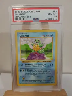 1999 Pokemon Base Set Shadowless SQUIRTLE #63/102 PSA 10 GEM MINT - Image 1