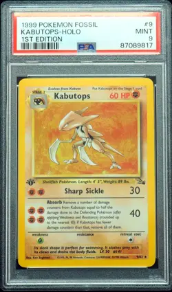 1st Edition Kabutops 9/62 PSA 9 Fossil Holo Pokemon Card - Image 1