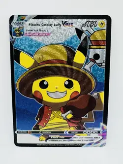 Pokemon Pikachu X Luffy Cosplay Kawaii Doujin Art Holo Anime Card Full Art - Image 1