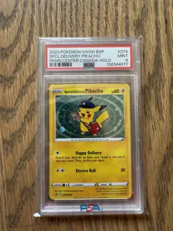 Special Delivery Pikachu Pokemon Center Canada Holo Promo SWSH074 PSA 9 - Image 1