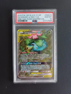 Pokemon Card Venusaur & Snivy GX SM229 2019 tag team Promo Alt Art PSA 10 - Image 1