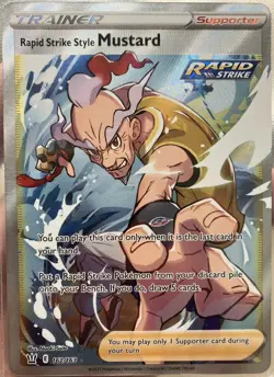 POKEMON TCG Rapid Strike Style Mustard Full Art Trainer 162/163 SWSH05 NM - Image 1