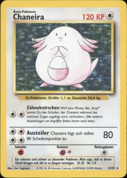 1999 Pokemon GERMAN Unlimited Base Set Chaneira-Chansey Holo 3/102 VG-EX - Image 1