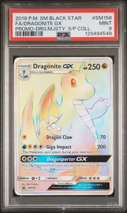 2018 POKEMON SM BLACK STAR PROMO #SM156 FULL ART/DRAGONITE GX PSA 9 - Image 1