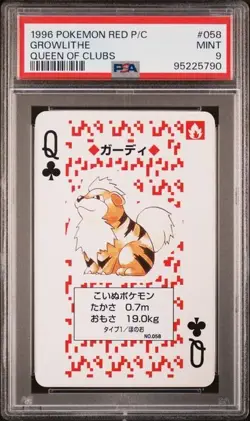 READ PSA 9 MINT POKEMON RED VERSION PLAYING CARDS 058 GROWLITHE QUEEN OF CLUBS - Image 1