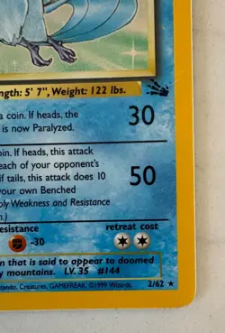 Articuno Holo Rare 2/62, 1999 Fossil, Pokemon TCG Raw Card - Image 5