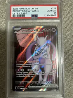 2025 Pokemon DRI EN Rockets Mewtwo Ex #213 PSA 10 - Image 1