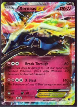 2014 POKEMON XERNEAS EX (Fairy- type) 97/146 - XY BASE SET -ULTRA RARE -HOLO - Image 1
