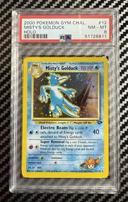 2000 Pokemon Unlimited Gym Challenge #12 Misty’s Golduck Holo PSA 8 Card NM Rare - Image 1