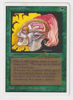 Gold Signed Llanowar Elves MP Unlimited Artist Anson Maddocks 1993 MTG Magic! - Image 1