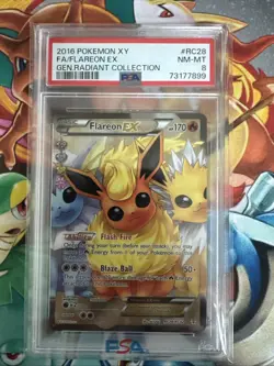 2016 POKEMON XY GENERATIONS RADIANT COLL #RC28 FULL ART/FLAREON EX PSA 8 - Image 1