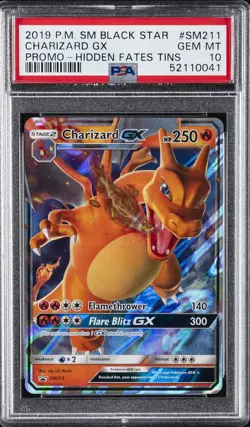 2019 POKEMON SM BLACK STAR PROMO HIDDEN FATES TINS #SM211 CHARIZARD GX PSA 10 - Image 1