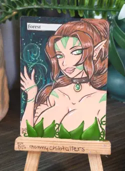 forestX1 Altered Art Hand Painted MTG Magic Gathering land card Nissan sexy girl - Image 1