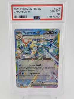 PSA 10 Vaporeon ex 023/131 Double Rare 2025 Pokemon PRE EN Prismatic Evolutions - Image 1