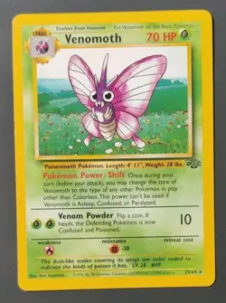 Venomoth #29/64, Jungle Unlimited Non-Holo Rare, 1999 Vintage Pokemon TCG, LP - Image 1