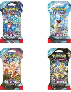 Pokemon TCG Scarlet & Violet Stellar Crown Sleeved Booster Pack 4x ART SET - Image 1