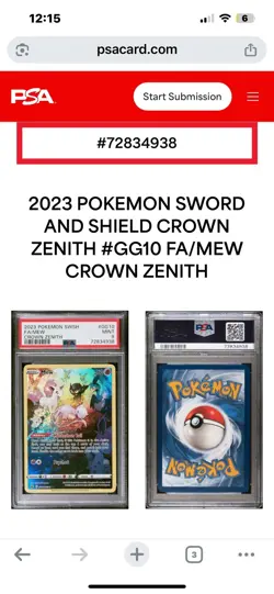 Pokemon TCG 2023 Pokemon SWSH Crown Zenith #GG10 Fa/Mew PSA 9 - Image 3