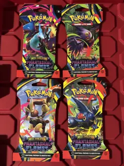 Pokemon Mega Evolution Phantasmal Flames Sleeved Pack Art Set Sealed 4 Packs - Image 1