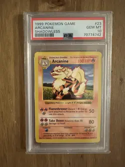 1999 POKEMON GAME BASE SET 23 ARCANINE SHADOWLESS PSA 10 GEM MINT - Image 1