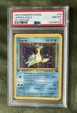 1999 POKEMON FOSSIL #10 LAPRAS HOLO NM-MT PSA 8 1ST EDITION 10/62 - Image 1