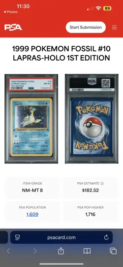 1999 POKEMON FOSSIL #10 LAPRAS HOLO NM-MT PSA 8 1ST EDITION 10/62 - Image 3